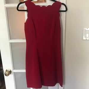 Loft Petite Scallop Neck Low Back Red Dress